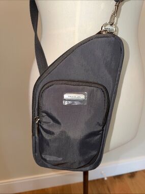 Travelon Anti- Theft Asymmetrical Gray Sling Crossbody Bag - new